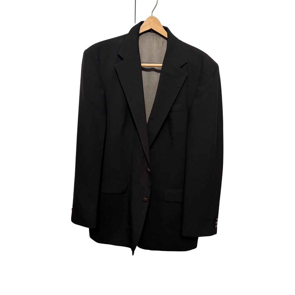 Oscar de la Renta Men's Black 100% Wool Blazer Sport Coat Size 46L Small Hole